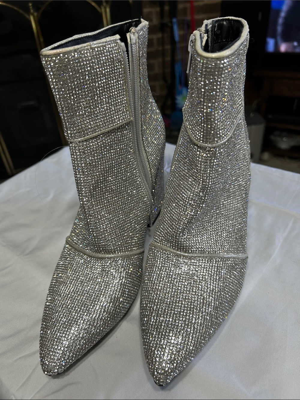 a new day Silver Rhinestone Pointed Toe Ankle Boots
